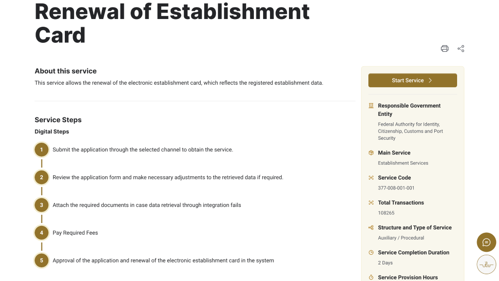 ICP Smart Services Website - Establishment ID Renewal Services Page
