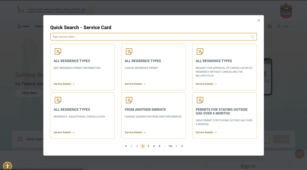 ICP Smart Services Website -Residency Permit Services - Quick Search Page