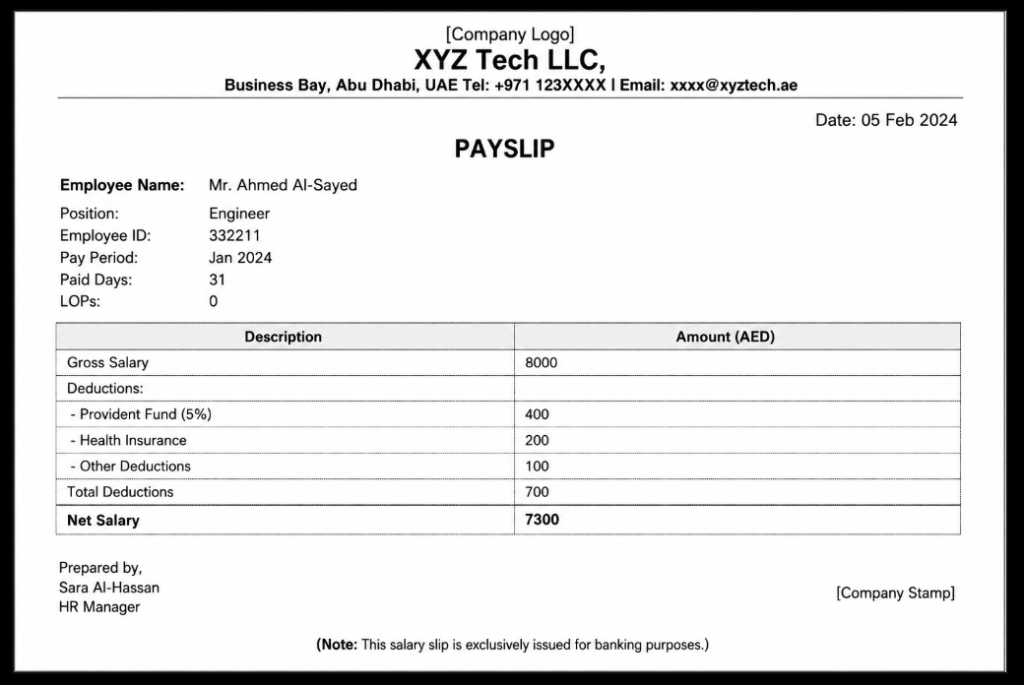 Dummy Salary Slip Format - Word Document