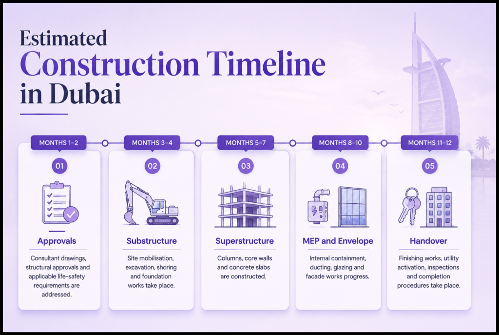 What is the Construction Timeline in Dubai Infographic Image
