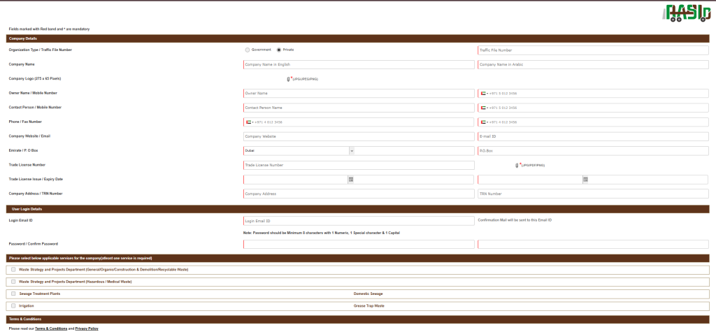 Company registration page